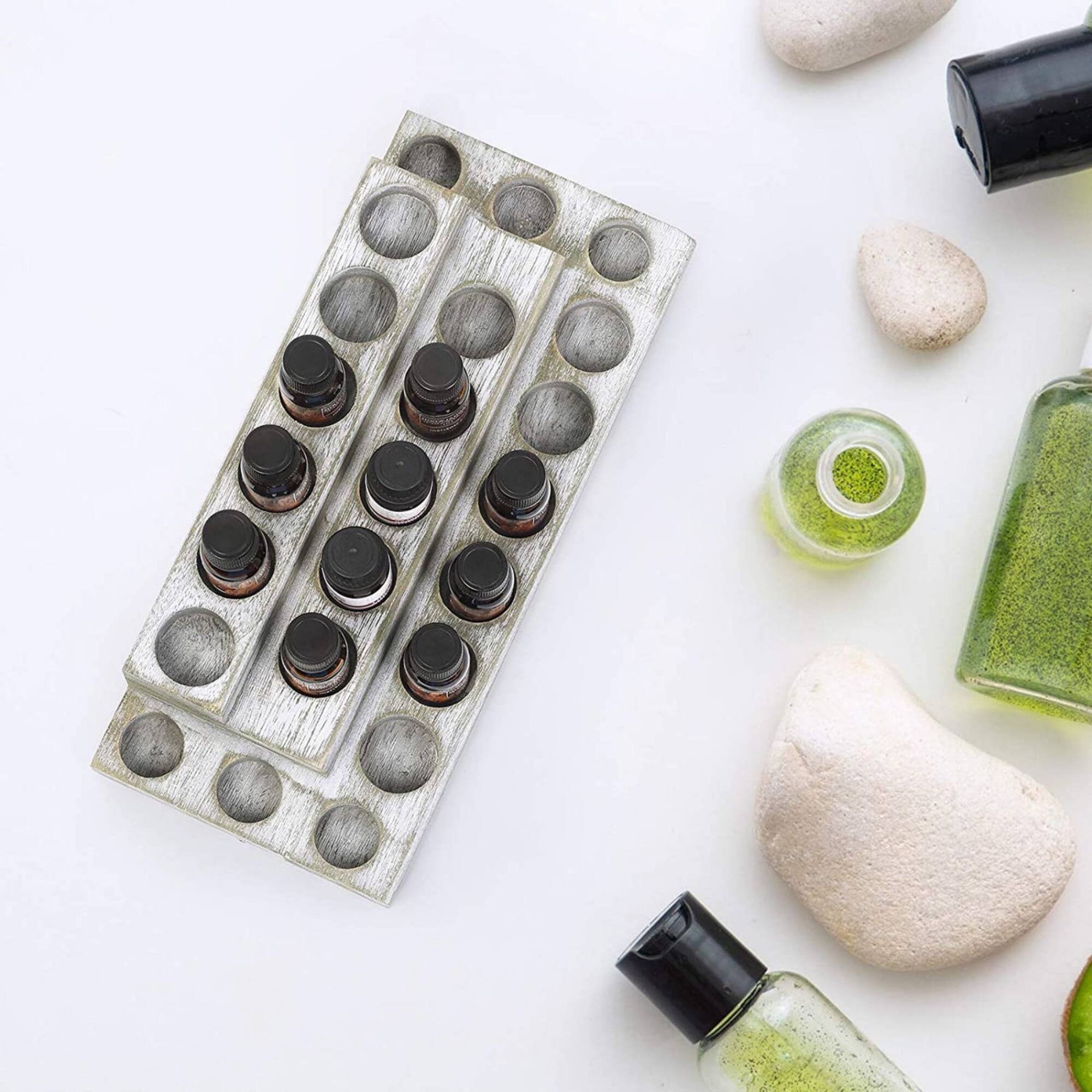 NEX™ Whitewash Essential Oils Storage Rack for 5, 10, 15, and 20mL Bottles